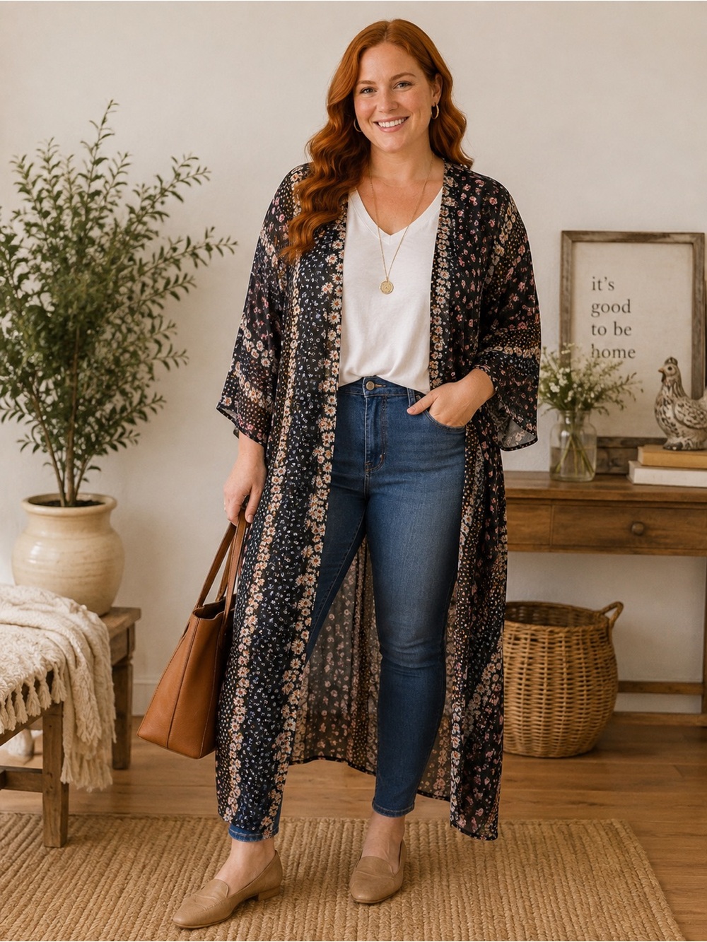 Cyrus Black Floral Maxi Kimono Jacket